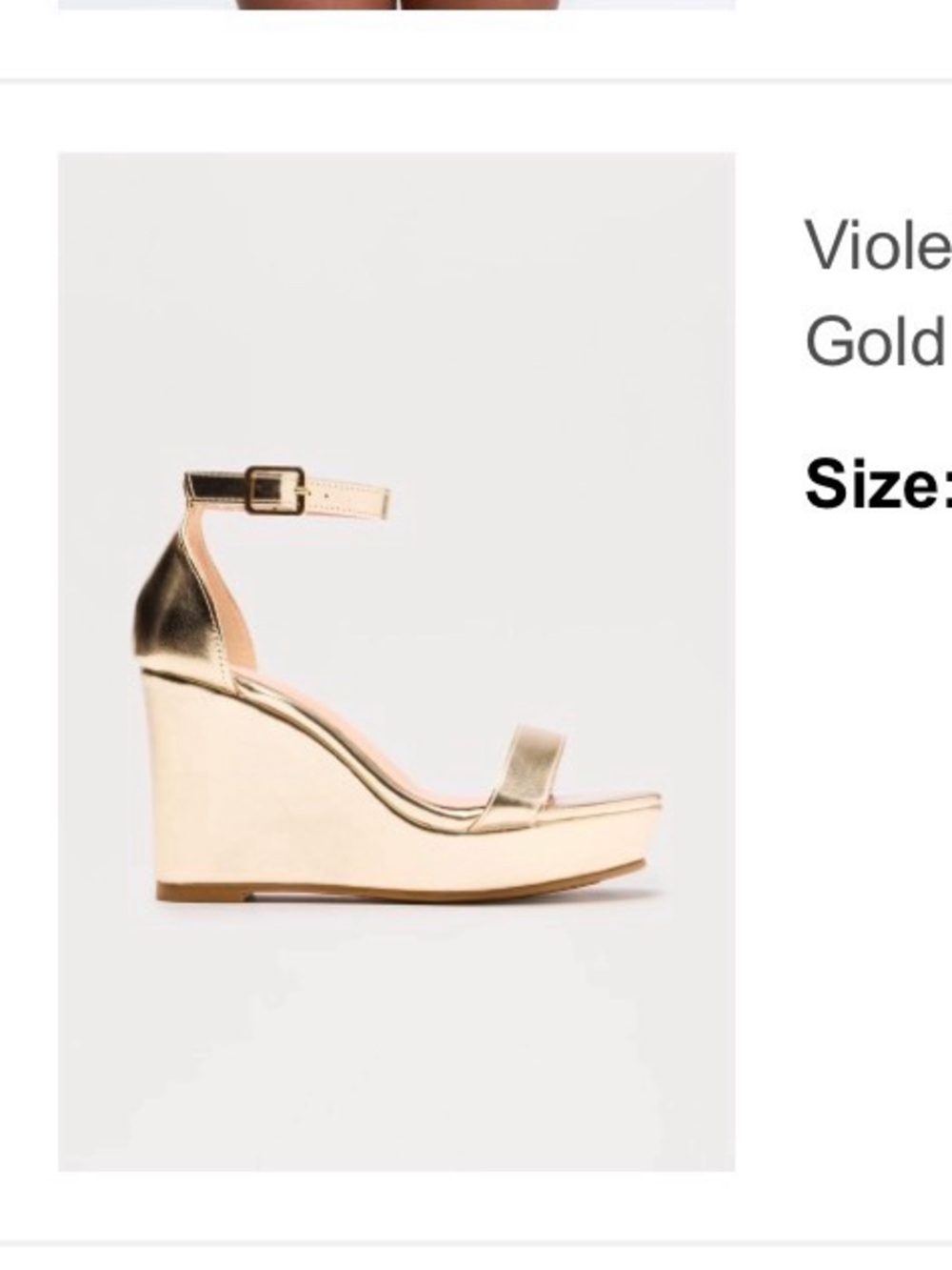 Fashion Nova Metallic Gold Ankle Strap Wedges